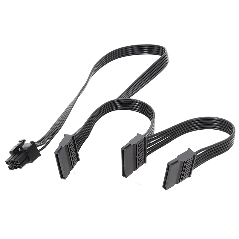 6Pin To 3*SATA 15Pin Module Power Supply Cable for CORSAIR RM650X CX430M Hard Disk Power Cord Black White Flat Cable