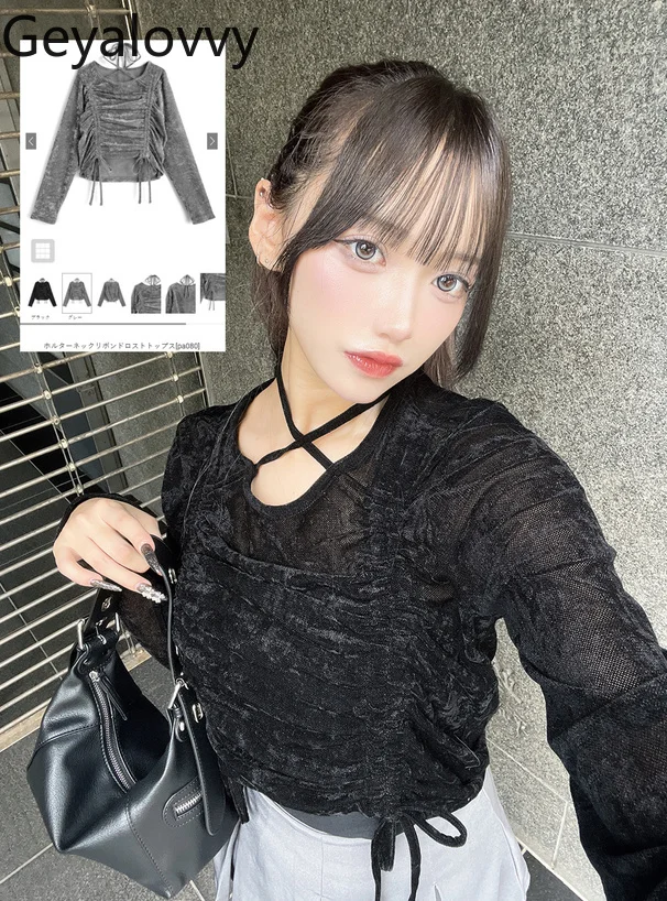 

Spring and Autumn New Long Sleeve T-Shirt Drawstring Sweet Cute Solid Color Tops Slim Fit Versatile Base Shirt for Girls