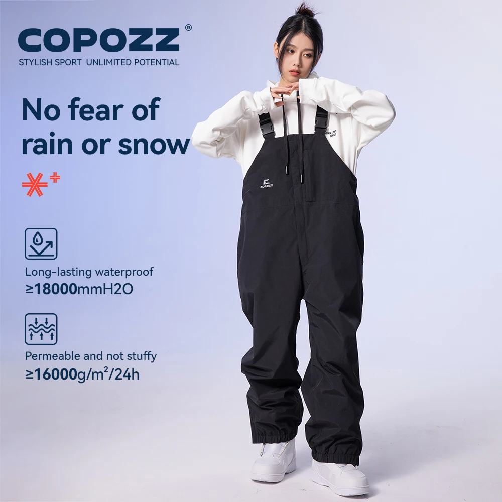 COPOZZ Thicken Snowboard Back Ski Pants All-in-one Oversized Windproof Waterproof Overalls Men Women Warm 3L Outdoor Jumpsuit