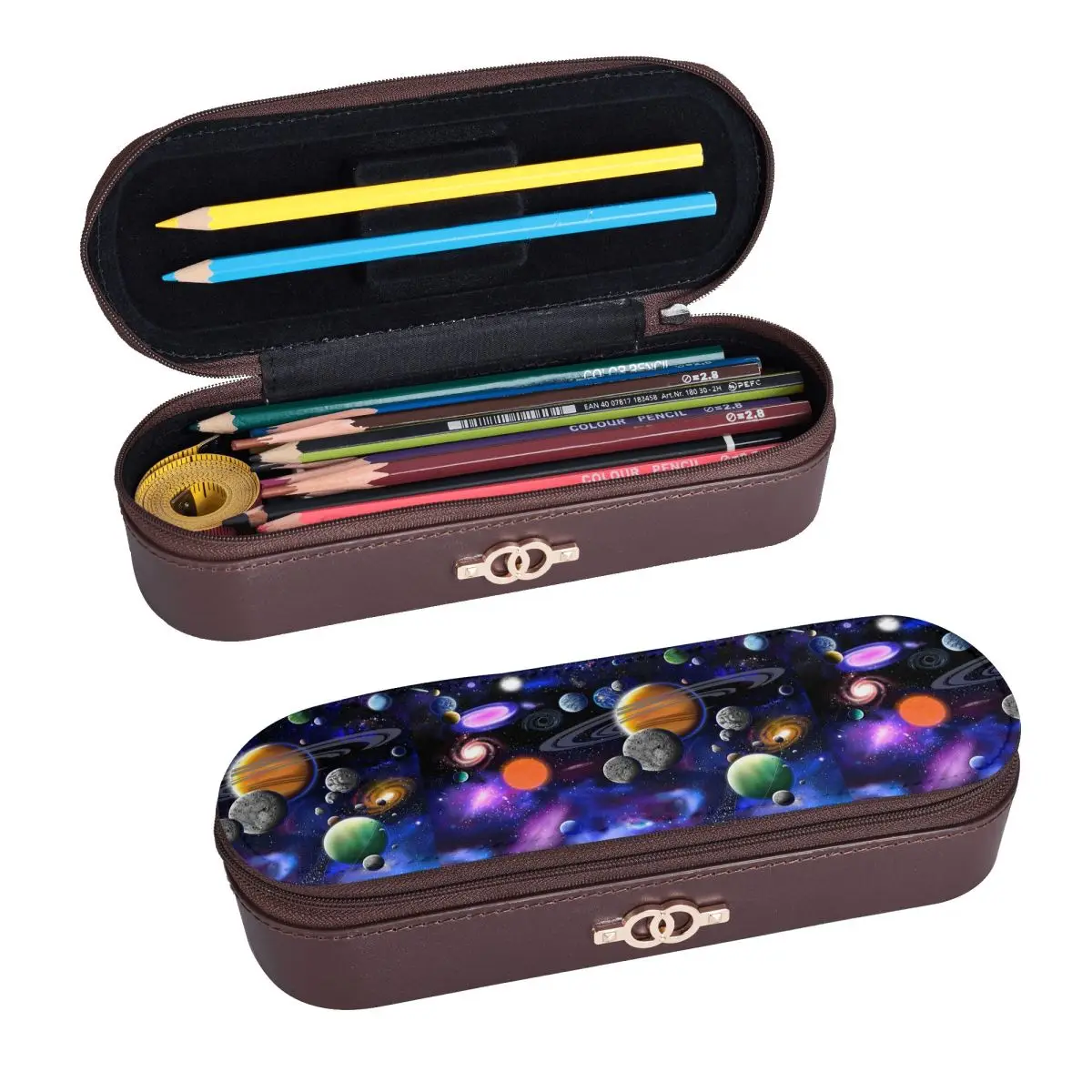 Solar System Space Planets Universe Leather Pencil Cases Pen Holder Storage Stationery Supplies Pen Box