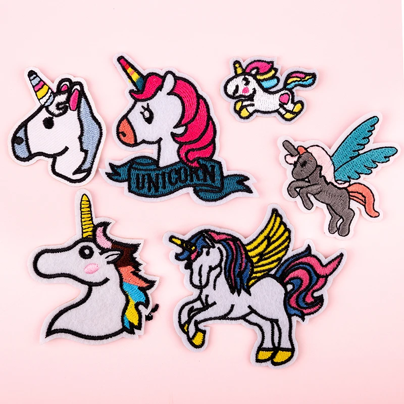 Embroidery Rainbow Unicorn Patches for Clothing Iron On Sew On Cartoon Animal Stickers Jeans Bags Garments Applique Badge