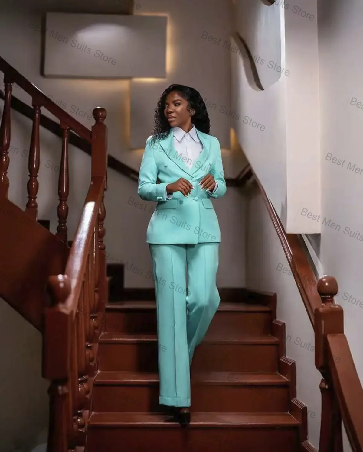 여성 정장 세트 2피스 블레이저+바지 면 가을 정장 더블 브레스티드 오피스 재킷 맞춤형 웨딩 게스트 프롬 코트