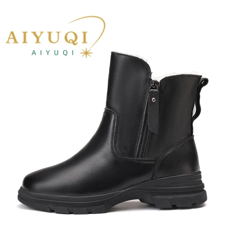 AIYUQI Women Winter Boots Anti Slip 2024 New Genuine Leather Women Ankle Boots Large Size 41 42 43 Warm Snow Boots Women