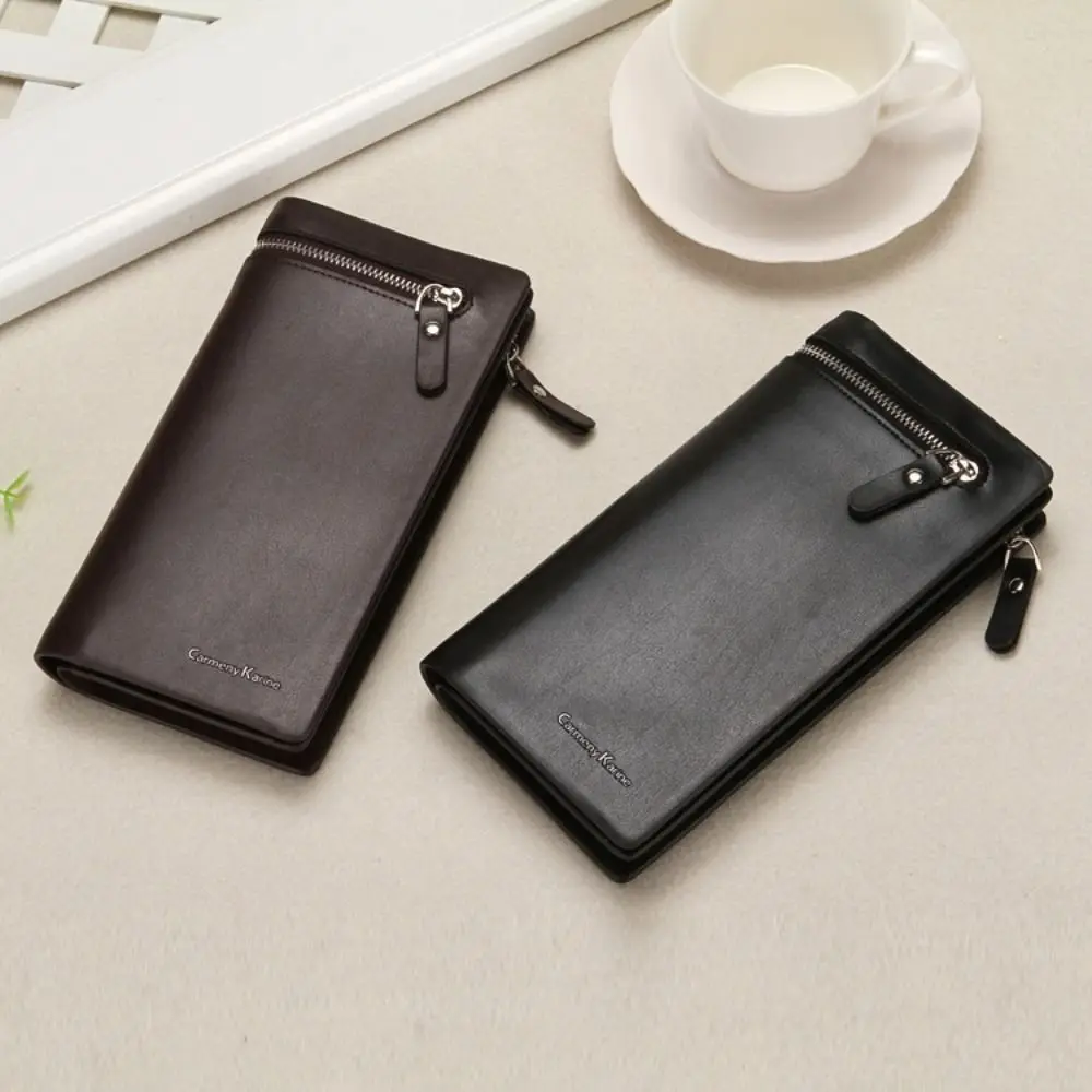 

Interior Zipper Pocket 2 Fold Wallets Classic Soft Frosted Leather Men Purses Multifunction Card Bag Men's Long Wallet