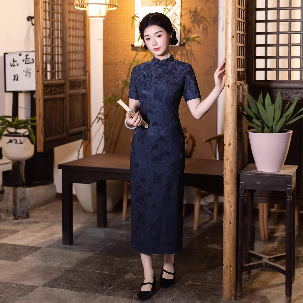 

Новое платье-ципао весна-лето 2026: ретро-жаккард, удлиненное, улучшенный крой, стройнящее, в китайском стиле, на каждый день