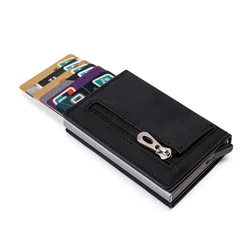 Zovyvol Creditcardhouder 2022 Nieuwe Aluminium Doos Kaart Portemonnee Mannen Rfid Pu Lederen Pop-Up Card Case Magneet Koolstofvezel Portemonnee