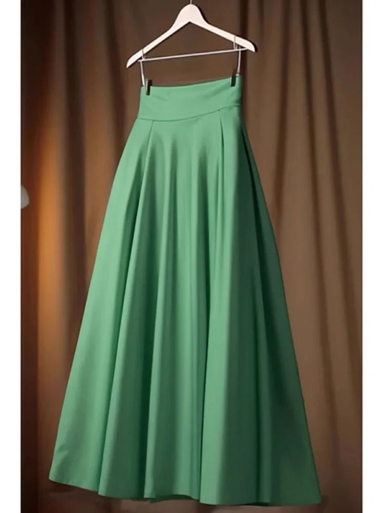 

Лето 2023, новые юбки для женщин, модные универсальные зеленые юбки трапециевидной формы с рюшами Faldas De Mujer Y2k, средней длины и высокой талией