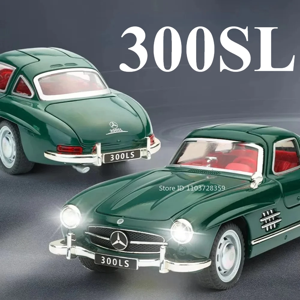 

1:32 Scale 300SL Vintage Car Toy Models Alloy Diecast S400L Mini Toys Pull Back Doors Opened Sound Light Festival Gifts for Boys