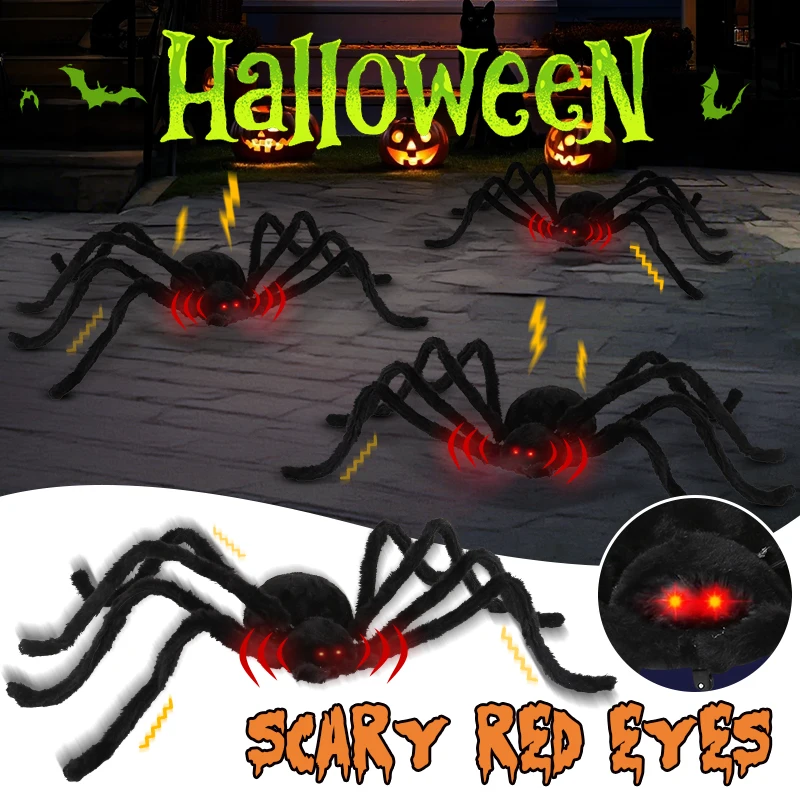 Animatronic Crawling Spider with Sound, Sensor Activated, Light-Up Eyes - Spooky Halloween Prop for Indoor/Outdoor Haunted Decor