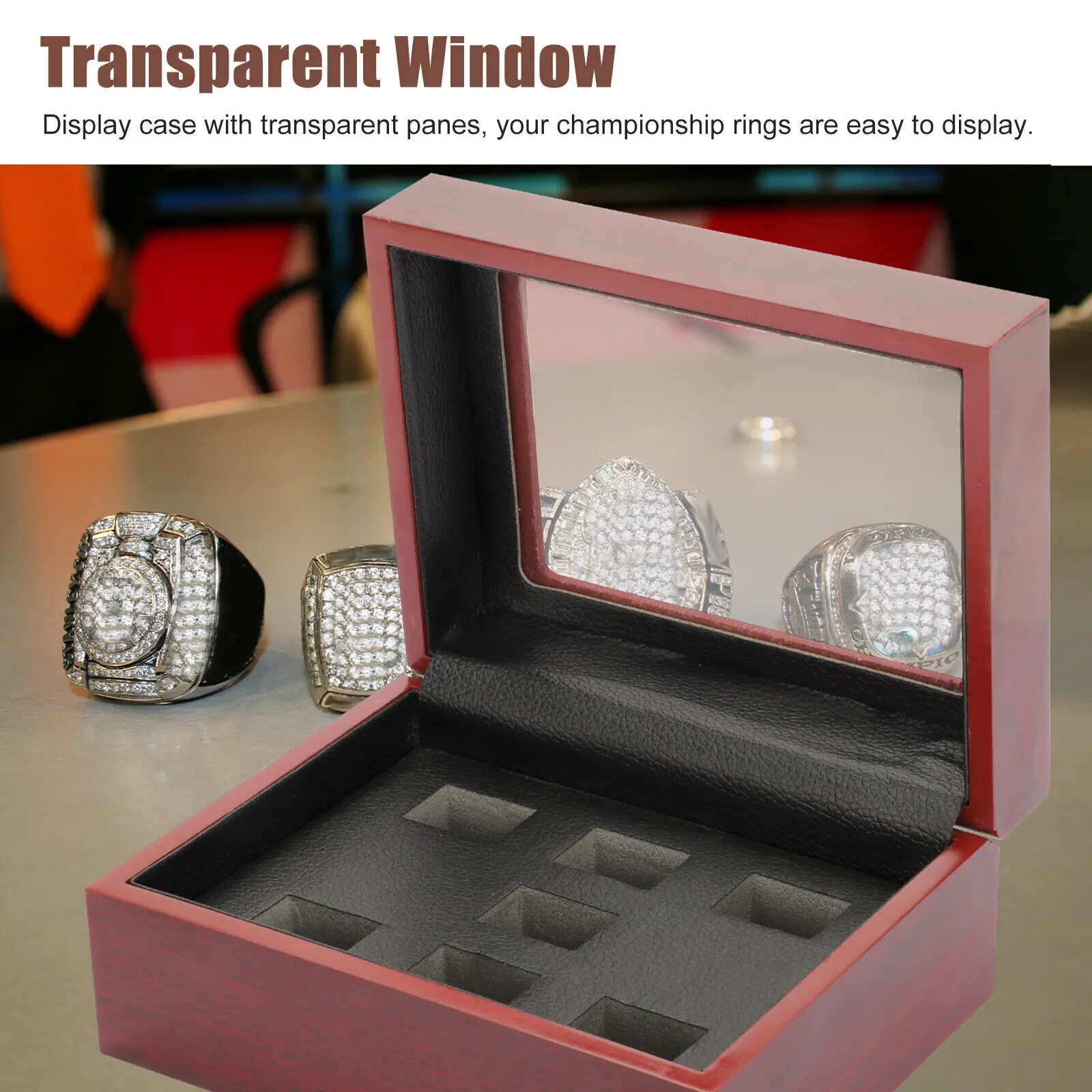 7 Hole Championship Ring Display Box Wide Slot Grids Wooden Collection Case Showcase  Jewelry Gift Storage Boxes Holder