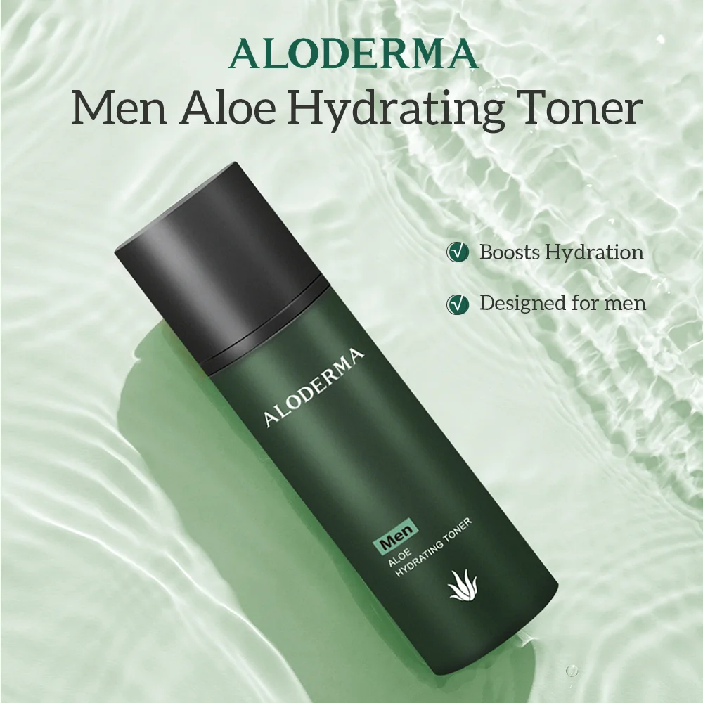 ALODERMA Toner lidah buaya pria, 135ml, Toner lidah buaya organik alami meningkatkan hidrasi untuk pria, mengangkat menghaluskan menyegarkan kulit