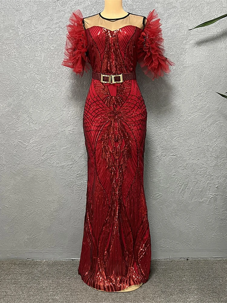 Vestidos longos de festa, vestido luxuoso, roupa africana, manga curta, vestido sereia de lantejoulas, Abayas muçulmanas, Dashiki, 2022