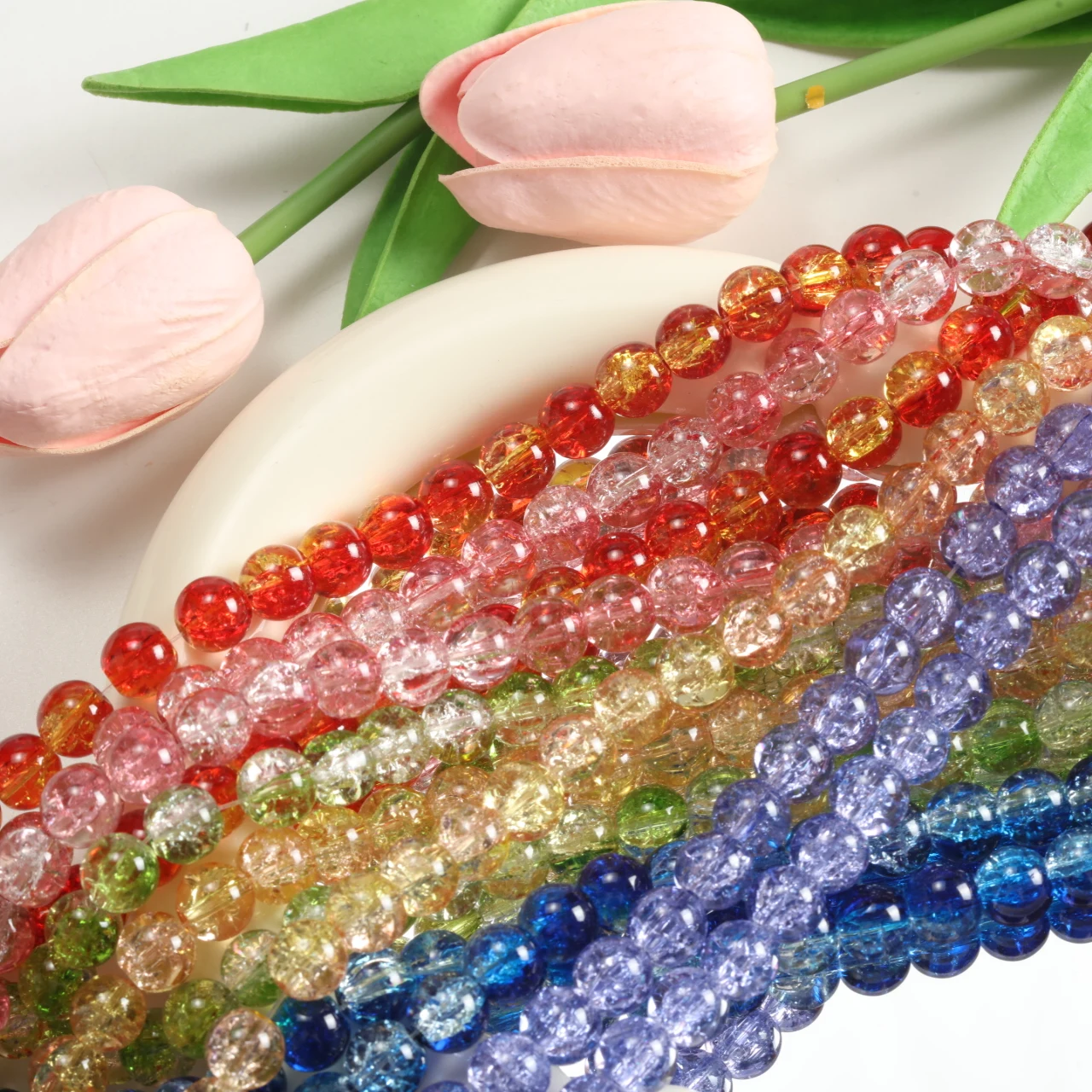 320pcs 10mm Two Color Cracked Glass Beads Round Beads For DIY Bracelet Necklace Handmade Jewelry Beading Accessories Wholesale