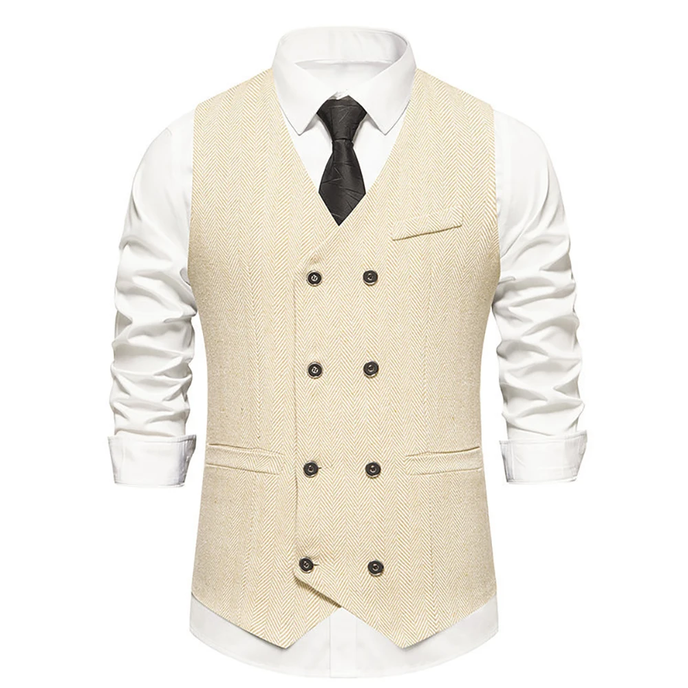 2024 Spring and Autumn New Style Suit Vest Men\'s Retro Double-Breasted Daily Casual Suit Vest Top