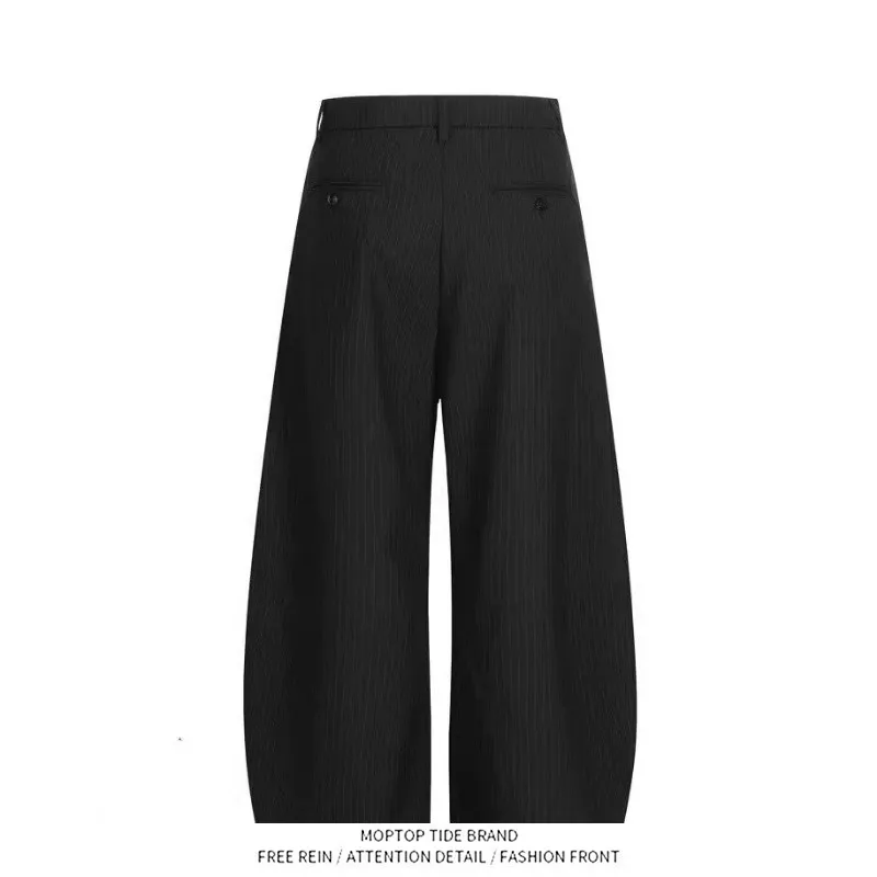 Retro American Folded Design Men's And Women's Spring Autumn Vertical Stripes Wide Leg Loose Straight Casual Long Pants