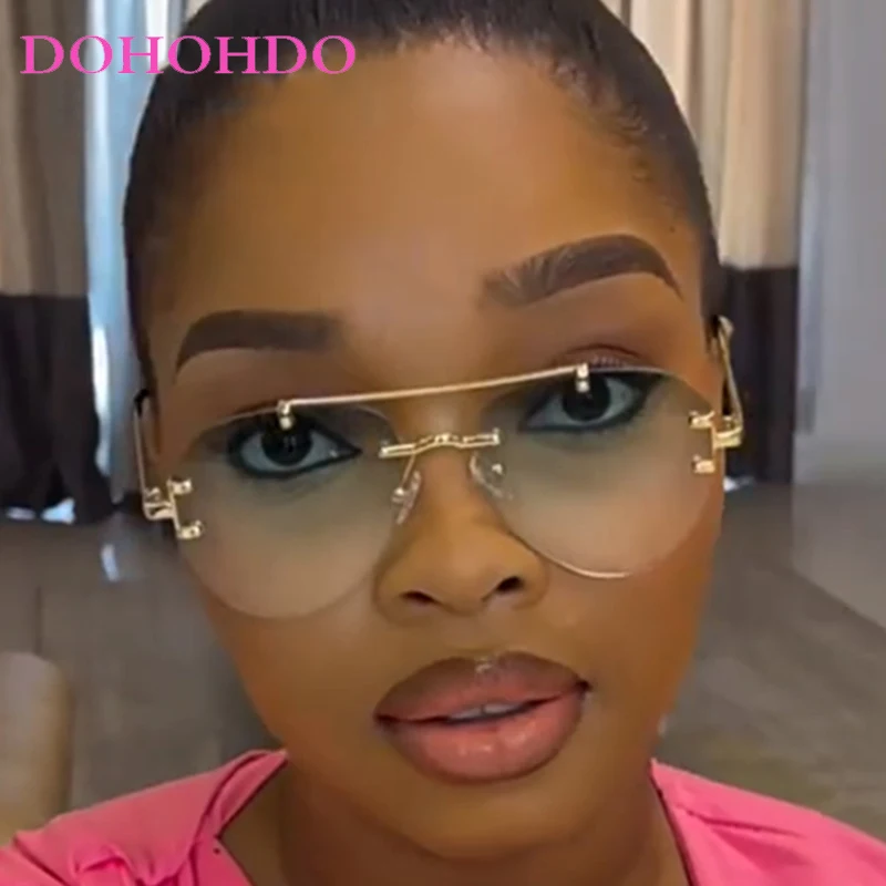 Luxury Twin Bridge Metal Leg Rimless Women Sunglasses Brand Designer Fashion Men Sunglass Outdoor Driving Unisex Eyewear UV400