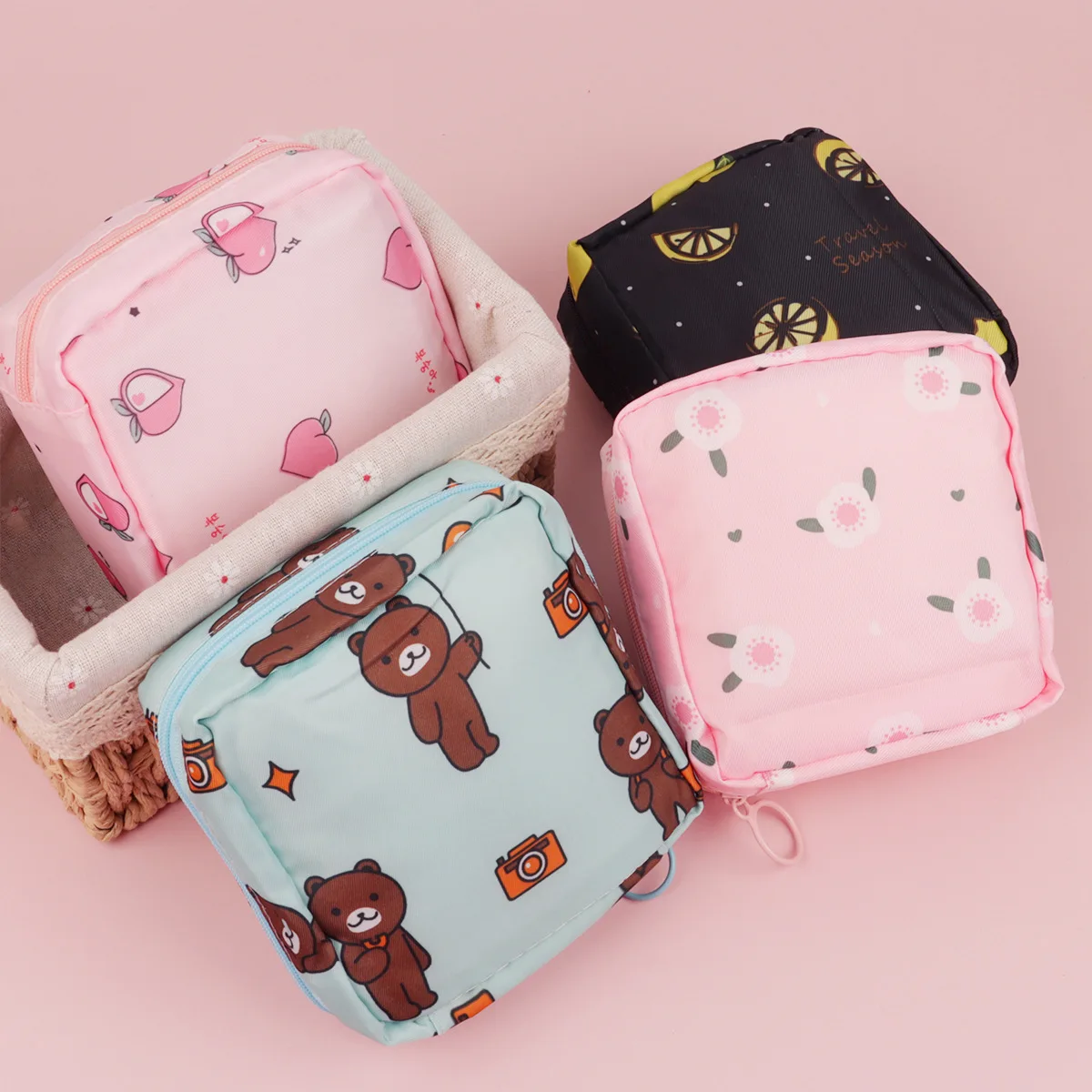 Bolsa de Almacenamiento para Toallas Sanitarias Zero Wallet, Portátil, Mini, Simple, con Dibujos Animados, Linda, de Gran Capacidad, para Almacenamiento de Toallas Sanitarias de Algodón
