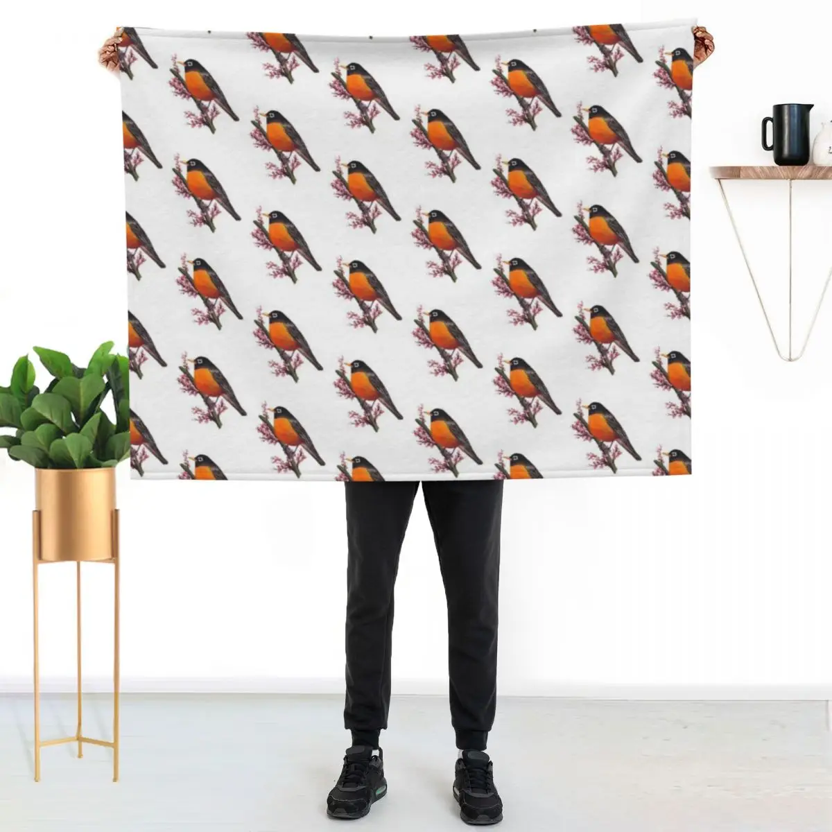 

American Robin Bird Throw Blanket Shaggy Furry Soft Blanket for Bedroom Living Room