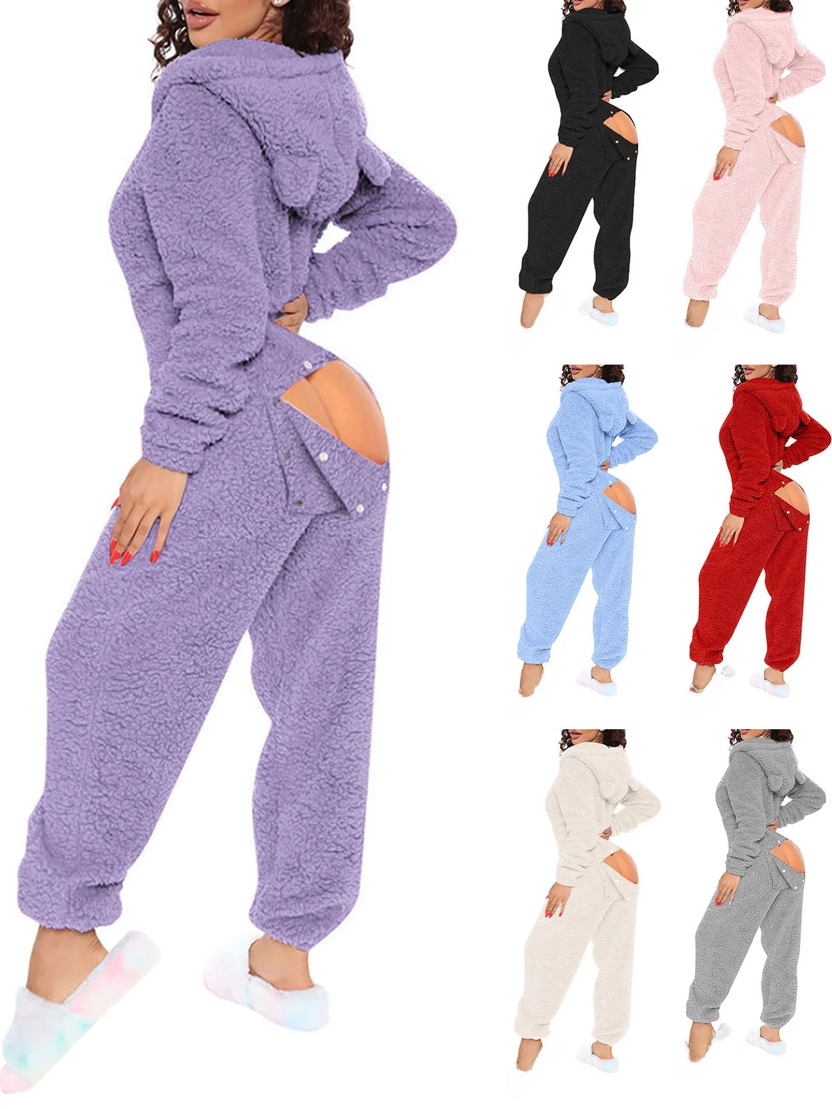 

Комбинезон с длинными рукавами и капюшоном, однотонный, с высокой талией, прямые брюки, утепленный, из полиэфирного волокна, весенний сезон