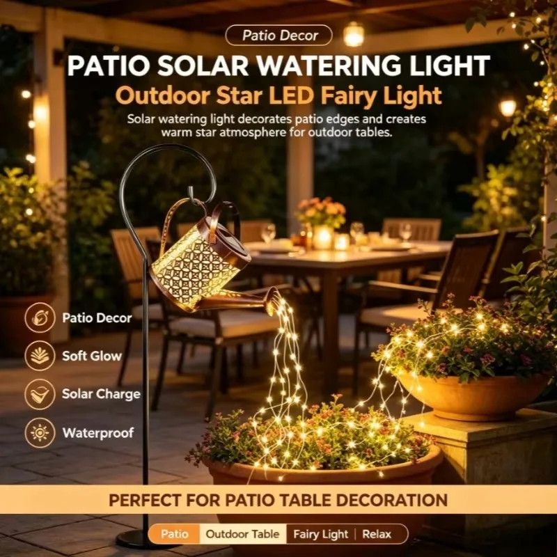 Solar Watering Can Light Outdoor Patio Garden Fairy String Yard Lawn Courtyard Villa Landscape Wedding Party Celebration