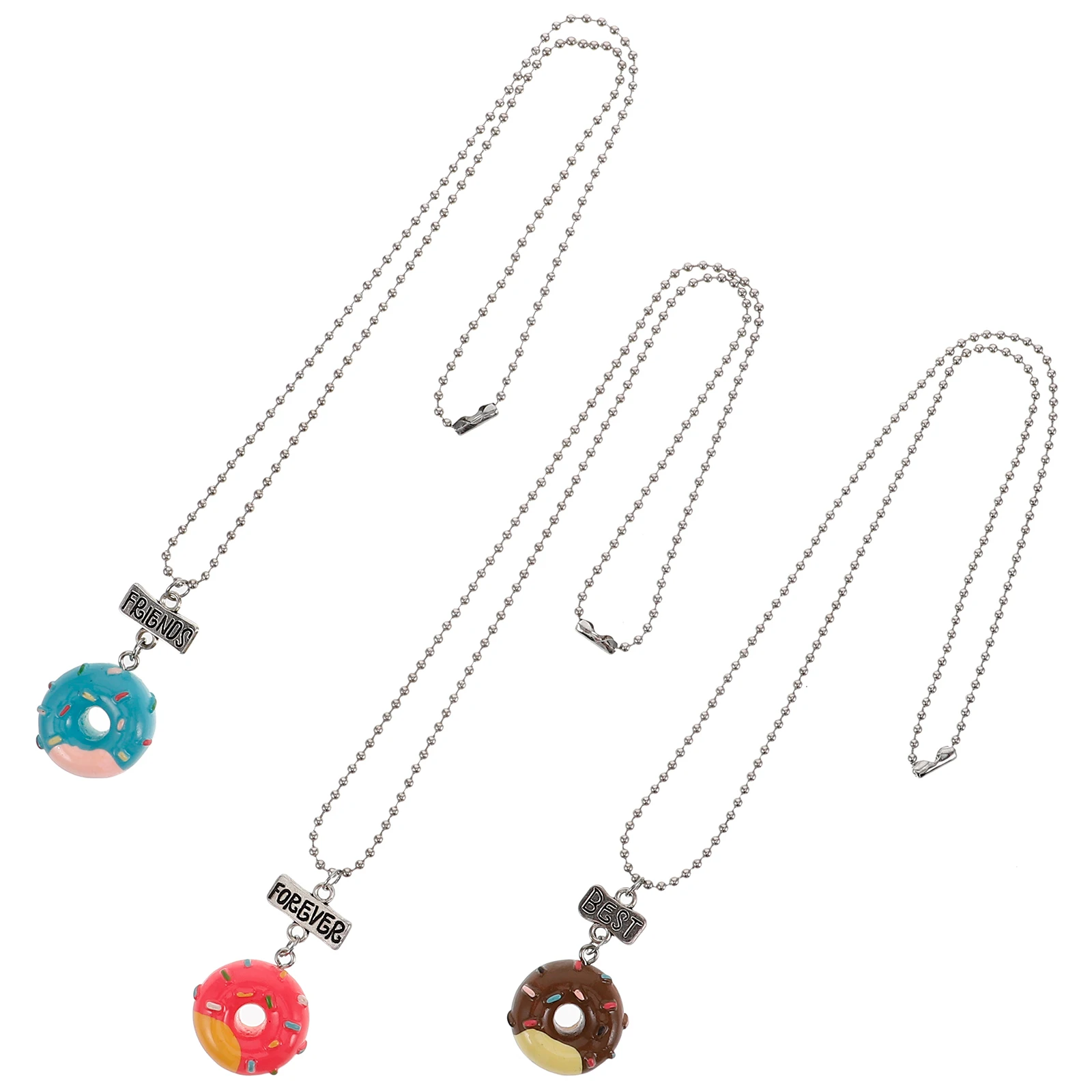 

3pcs Donut Necklaces Girls Lightweight Comfortable Nickel Free Alloy Friendship Set Kids Pendant Necklace Sweet Gift