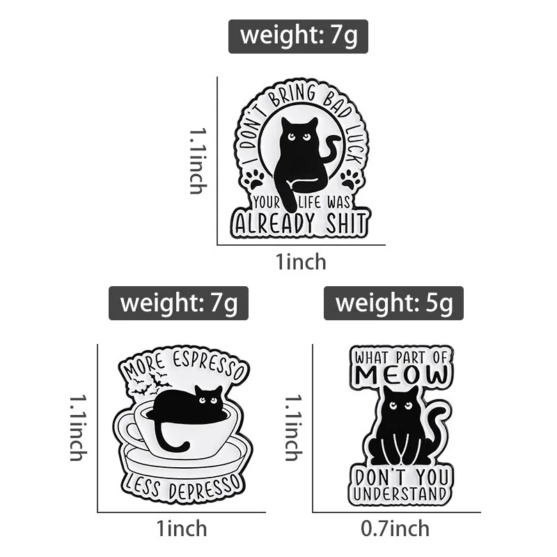 Niedliche Schwarze Katzen-Brosche Emaille-Anstecknadel Kreative Cartoon-Astronaut Kaffeetasse Batterie-Katze Sonnenbrille Broschen Reversnadel Schmuck Geschenk – Detail 8