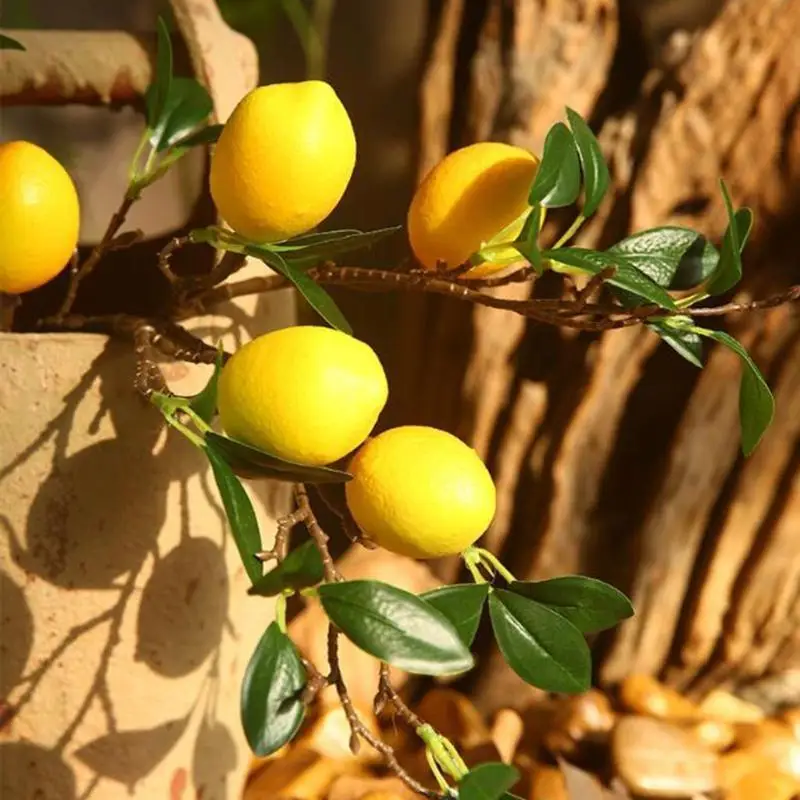 

G6KF Artificial Lemon Branch for Kitchen Party Decoration Yellow Fake Lemon Decor Spring Picks Farmhouse Home Table Centerpiece