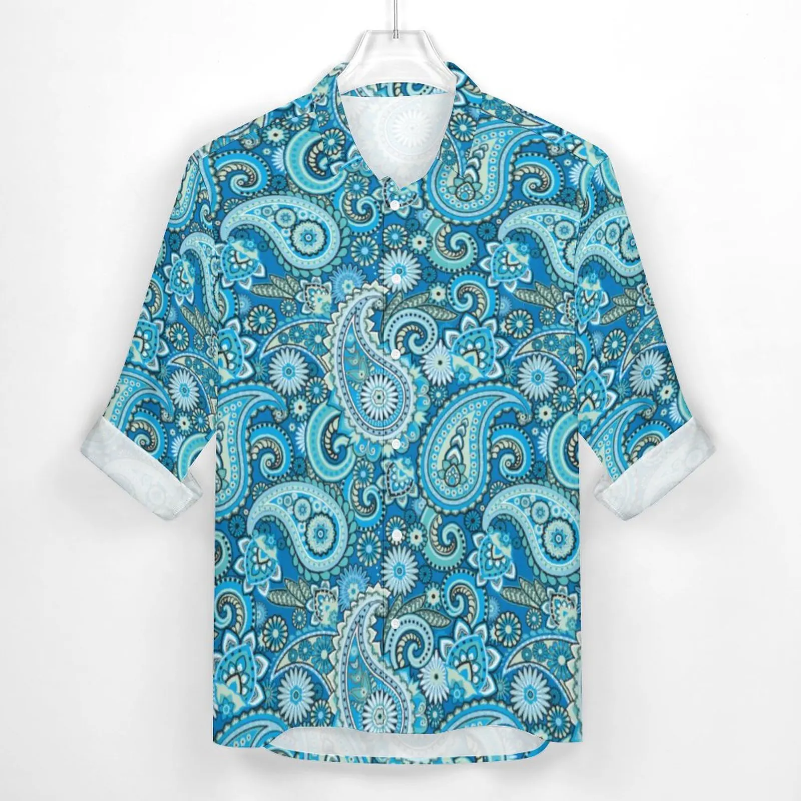 Trippy Hippie Shirt Men Retro Paisley Casual Shirts Autumn Y2K Pattern Blouses Long Sleeve Vintage Oversized Top Gift Idea