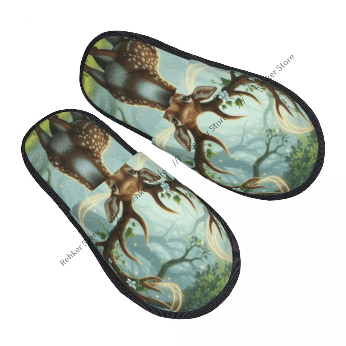 Home Slippers Indoor Bedroom Slipper Majestic Deer With Antlers In Mystical Forest Flip Flops Autumn Winter Furry Plush Shoes