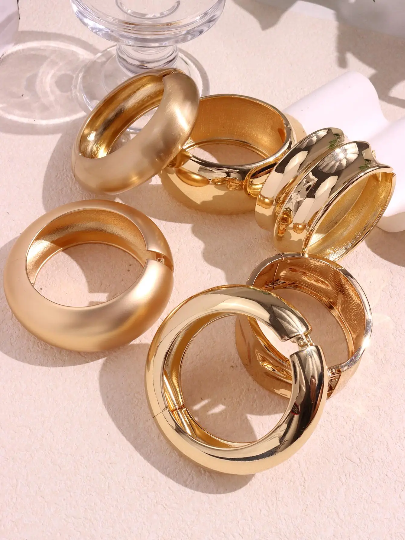 HangZhi Vintage Wide Cuff Bracelet Hip Hop Punk Gold Silver Color Geometric Metal Spring Bangles For Women Men Chunky Jewelry
