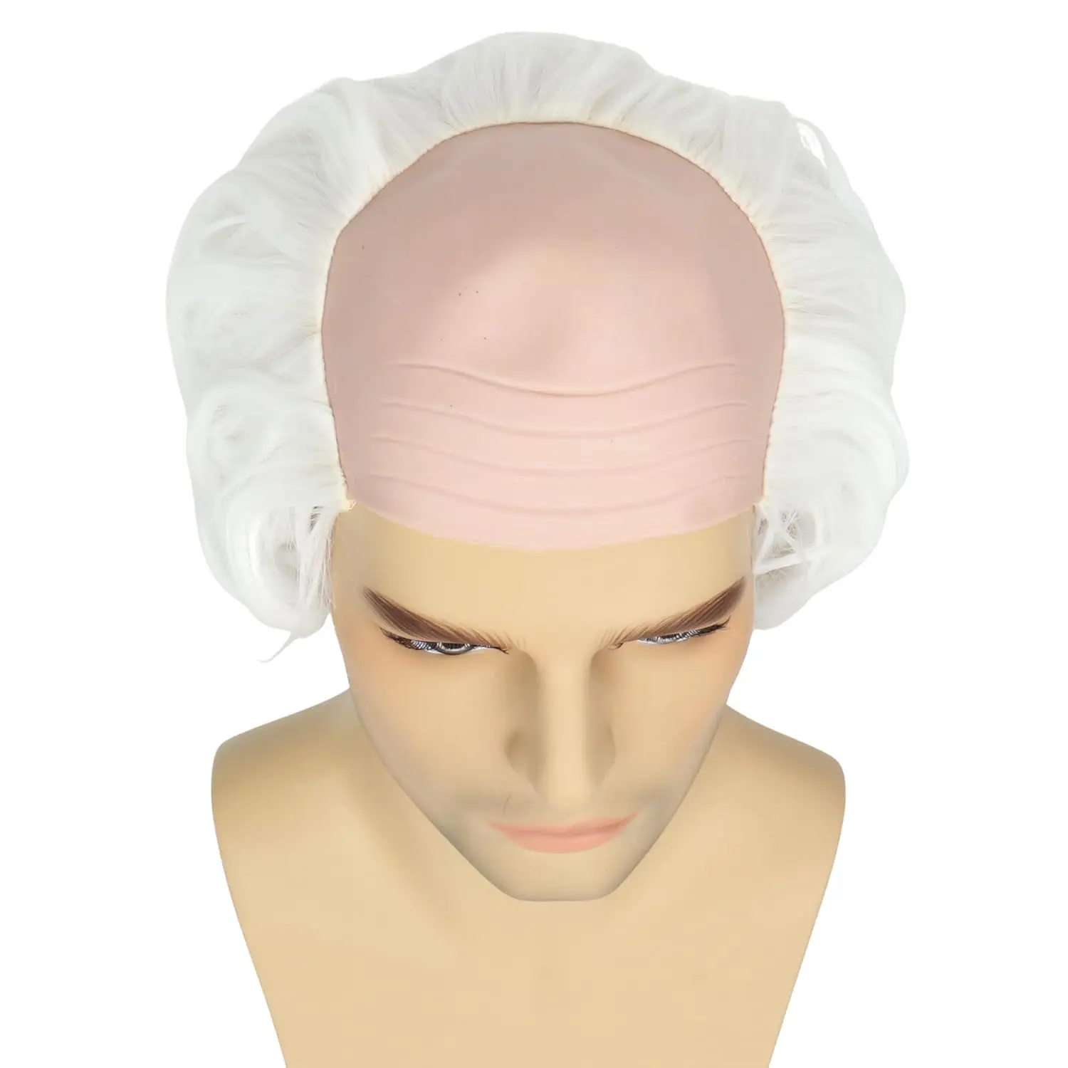 رجل يبلغ من العمر شعر مستعار قبعة أصلع بيضاء مع الشعر على الجانبين شعر مستعار أصلع الجد زي الهالوين التأثيري بيروكات صناعية #4