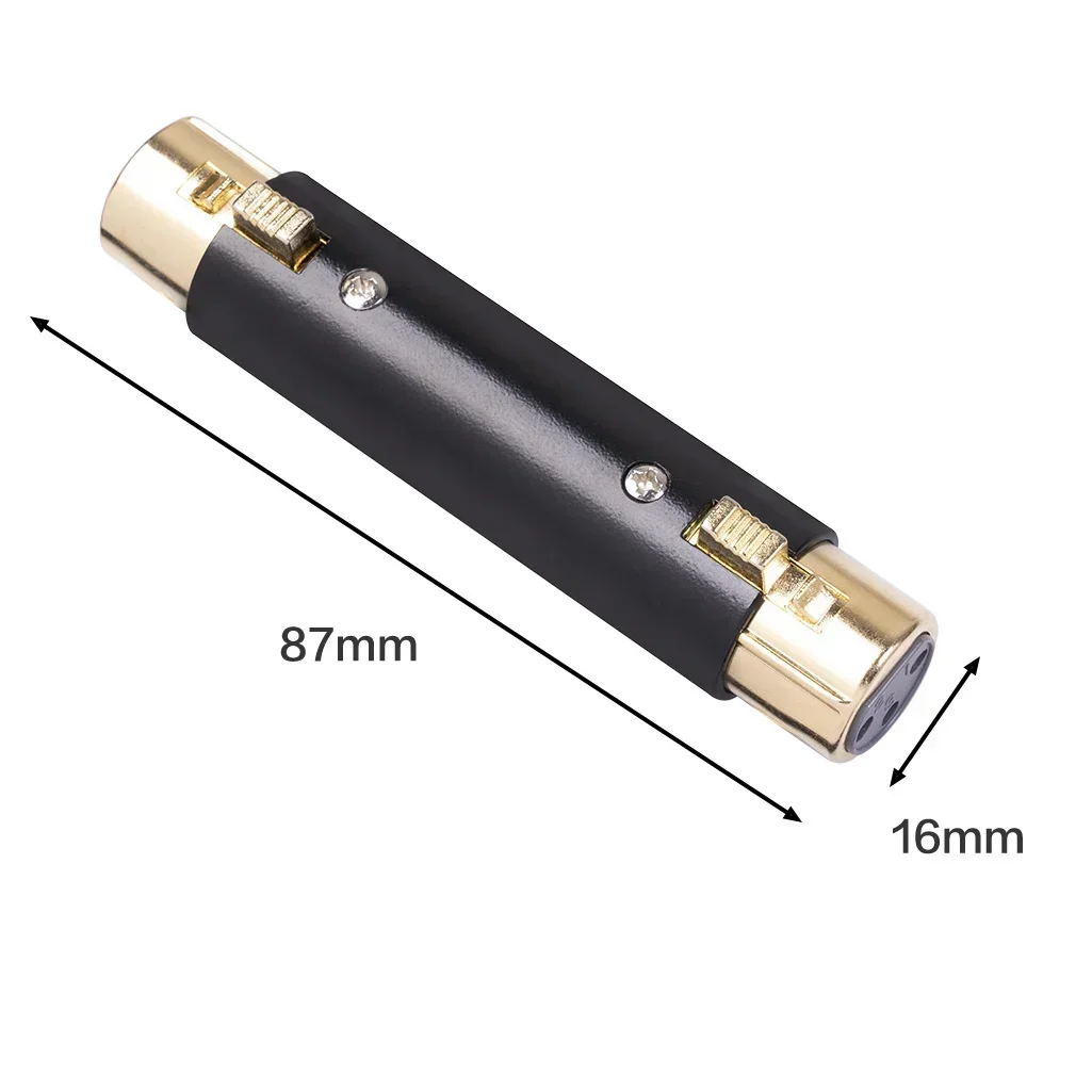 Gold Plated Plug Metal Shell 3-pin XLR Female To XLR Female Cannon Audio Adapter