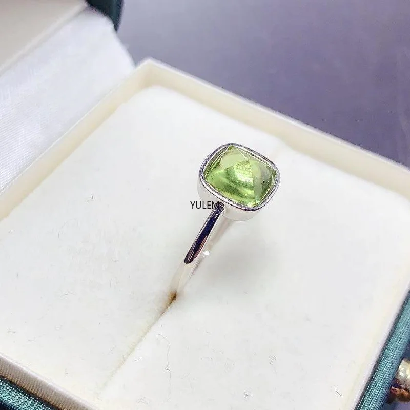 

YULEM Natural Peridot Ring for Women Sterling 925 Silver Sugar-Loaf Cut Birthstone Promise Statement Engagement Wedding Jewelry