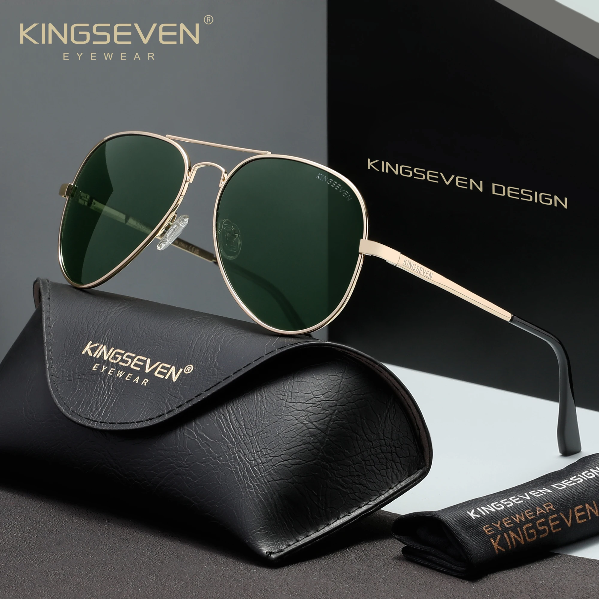 Echte KINGSEVEN Marken-Piloten-Sonnenbrille für Herren und Damen, zum Angeln und Autofahren, klassische UV400-Brille