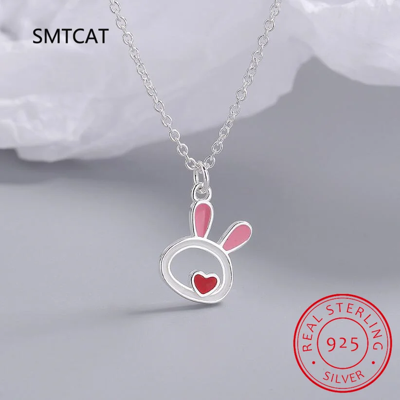 925 Sterling Silver Fine Jewelry Set Cute Animal Rabbit Necklace+Earring Two piece set joyas de plata For Women Girl Gift