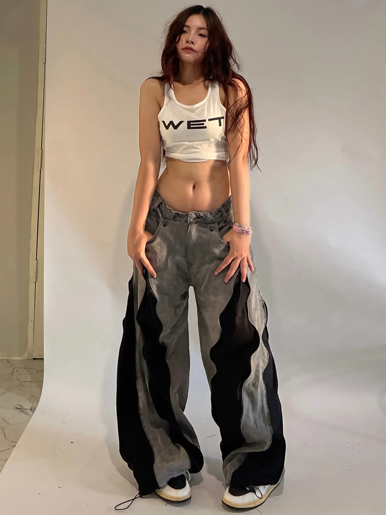 

WEEKEEP American Street Style Color Block Zipper Loose Fit Dancing Women's Casual Pants Polyester Cotton Viscose Nylon