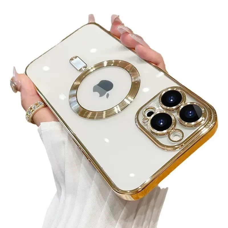 1 adet Magsafe iPhone 16 15 14 13 12 Pro Max Manyetik Krom Kılıf Darbeye Dayanıklı Zırh TPU Yumuşak Kılıf iPhone 15 Artı