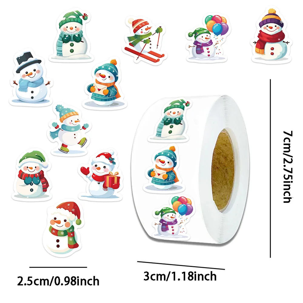 500PCS Snowman Roll Stickers Exquisite and Cute Bookkeeping Materials Phone Cases Laptop Suitcases Water Cups Waterproof Sticker