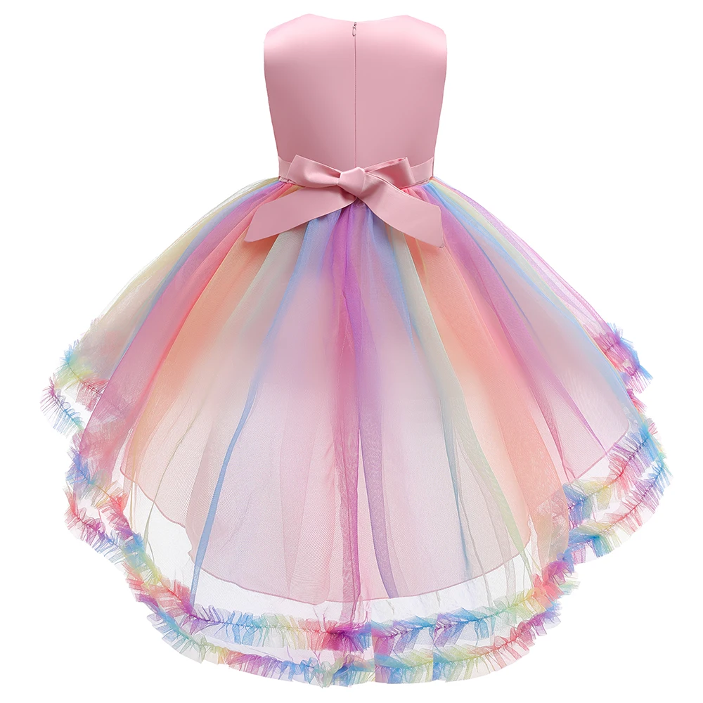 Rainbow Unicorn Party Dress For Girls Clothes Vestido Colorful Unicorns Lace Birthday Wedding Princess Dresses Prom Girl Costume