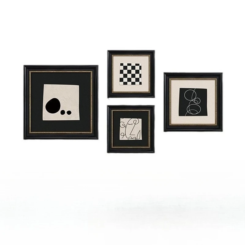 

Solid wood frame living room hanging painting antique combination painting quadruple high-end black, white and gray light