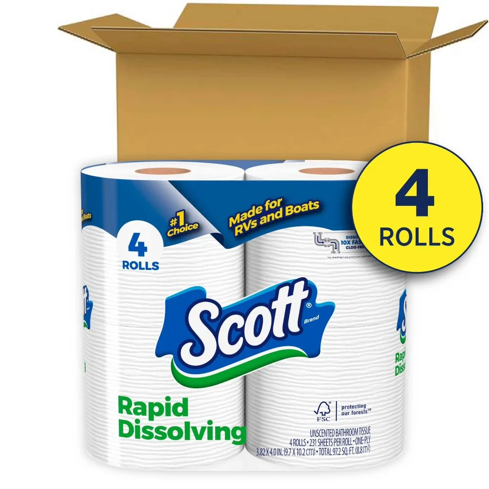 

Rapid Dissolving RV Marine Boat Toilet Paper 4 Double Rolls Septic Safe