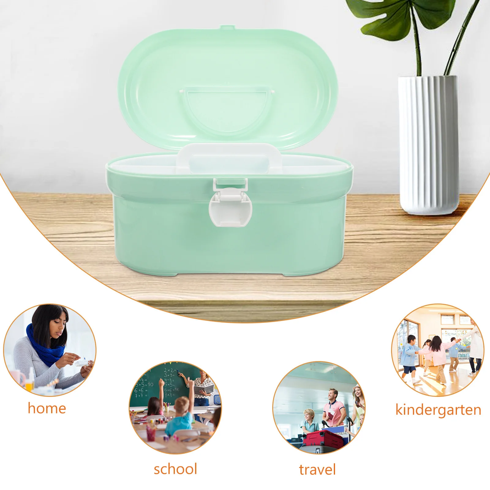 

Medicine Box Double Layer Portable Storage Organizer For Home Medicine Container First Aid Case Green Plastic Smooth
