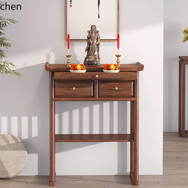 

HTT new Chinese solid wood table incense case simple modern God of Wealth tribute table tribute table living room