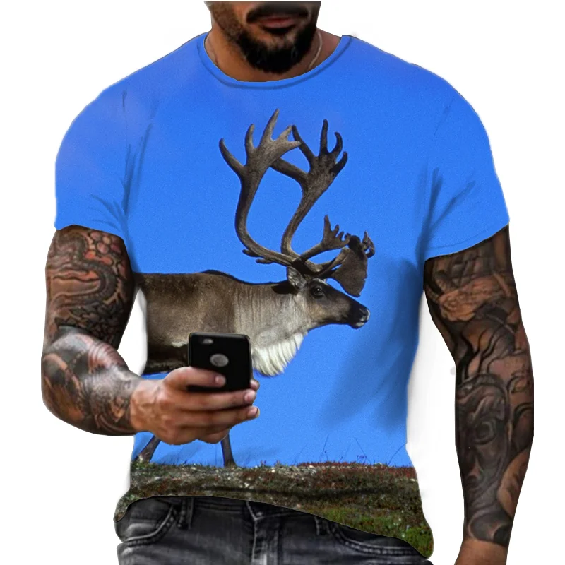 Summer New Deer Cute Animal 3D Print Top Short sleeved Dominant American Casual Loose Fitness T-shirt