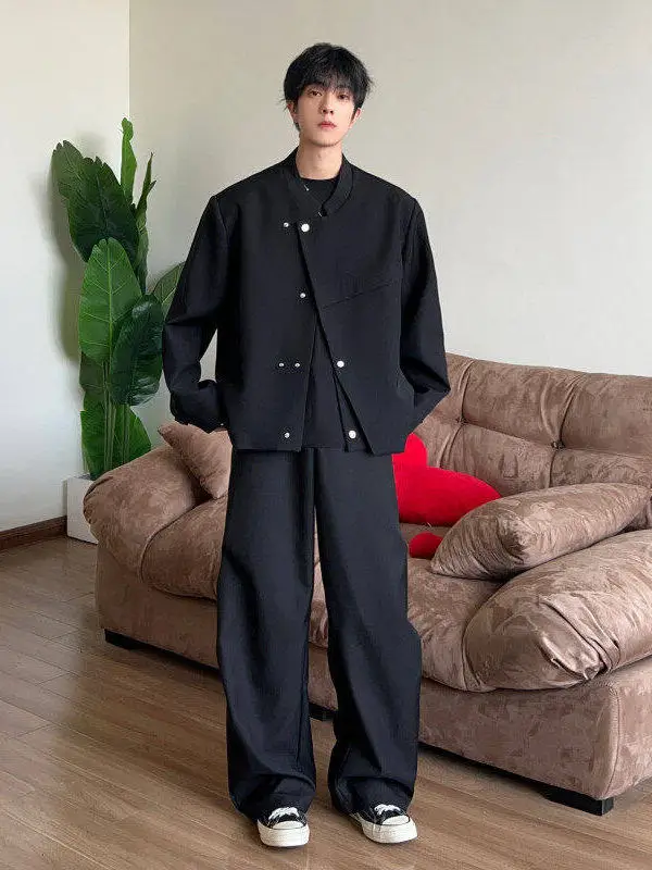 

New Chinese Sle Jaet for Men TANGZ STUDIO Slanted Button Stand Collar Pad oulder Zhongan Coat Loose Fit Youth Faion...