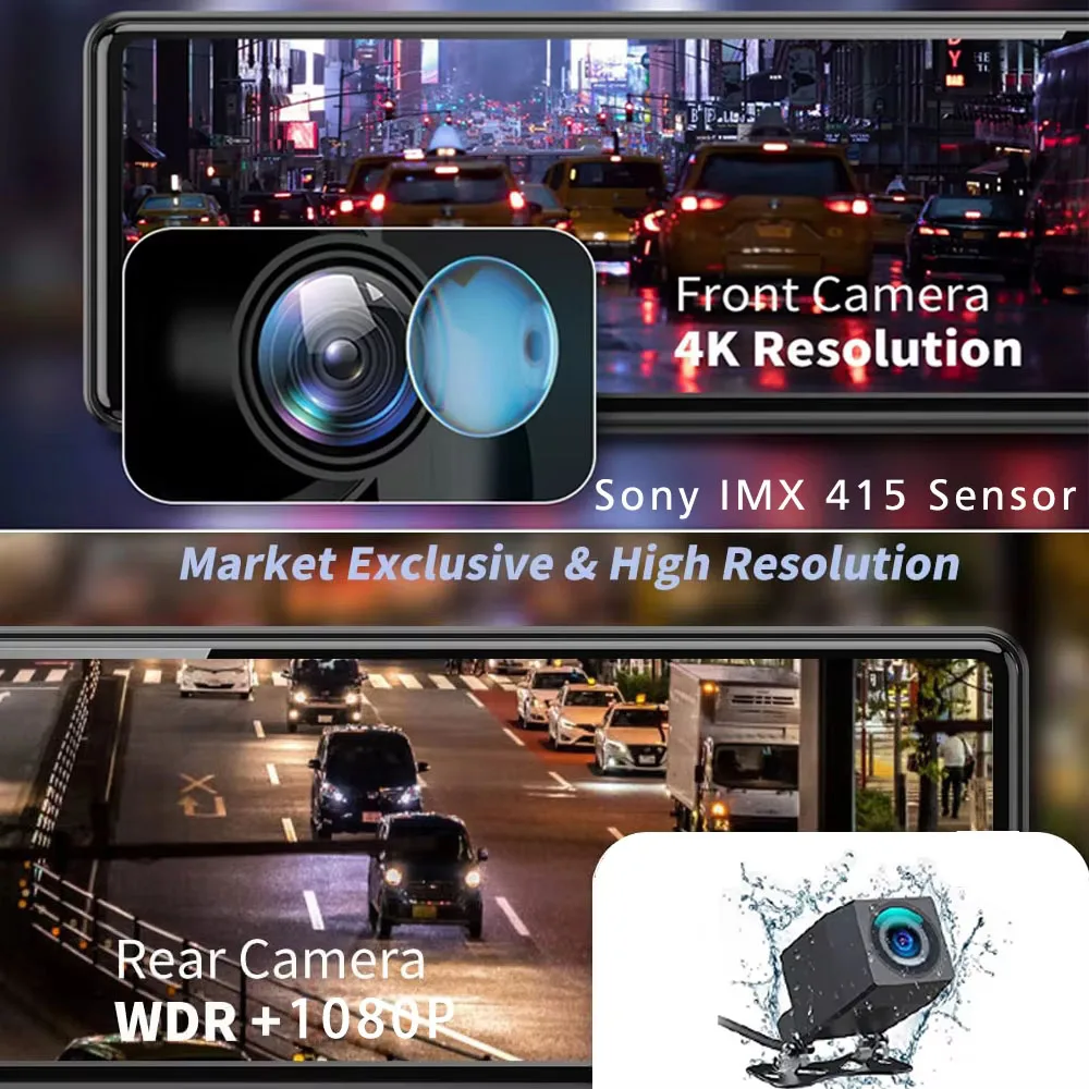 11.26 "4K 2160P جهاز تسجيل فيديو رقمي للسيارات GPS WIFI مرآة داش كام عدسة مزدوجة داشكام IPS شاشة كاميرا السيارة محرك مسجل تيار مرآة الرؤية الخلفية #4