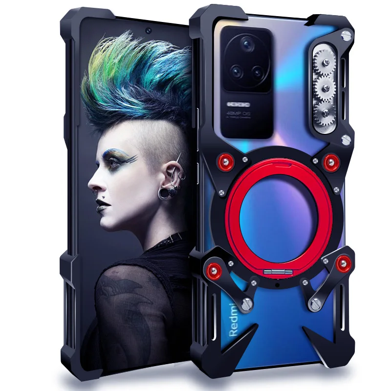 

Zimon Luxury Armor Metal Aluminum Phone Bumper For Redmi K60 K50 K40 Ultra Pro Max Cover Mechanical Purely Handmade Skull Case