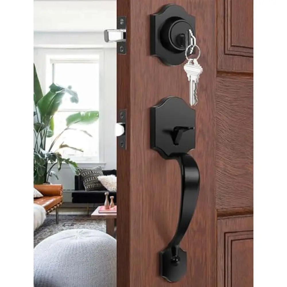 High Quality Black Front Door Handle and Deadbolt Set Entry Doors with Universal Latches and Reversible Lever