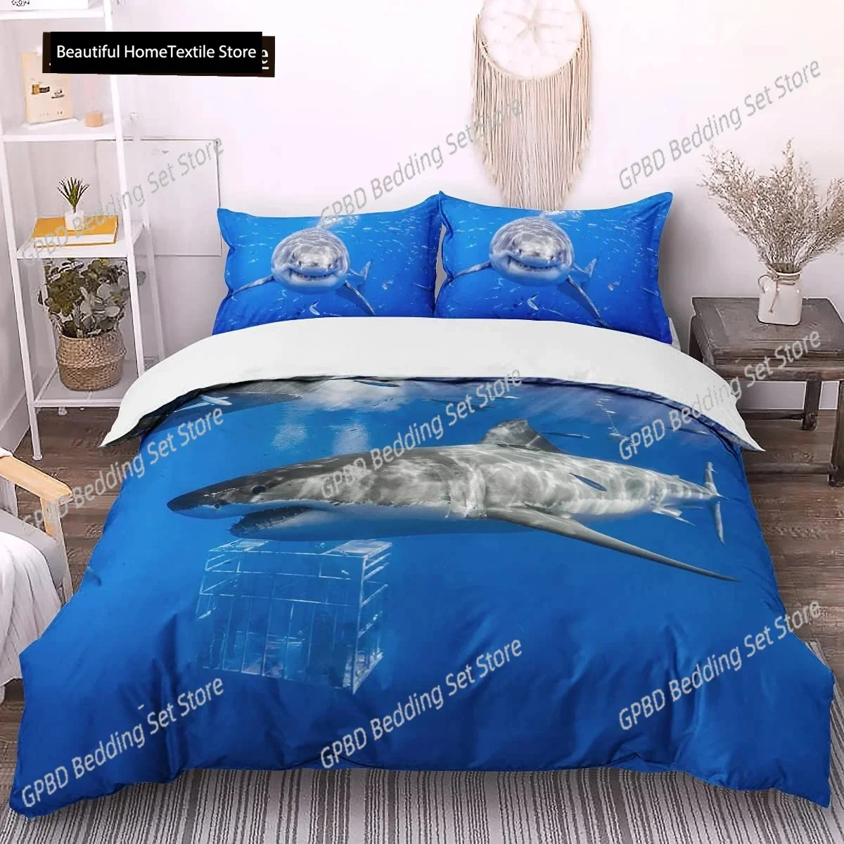 

Deep Sea Shark Black Shark Comfortable Duvet Quilt Cover Pillowcase Bedding Set Children Bedroom Decoration Home Textile