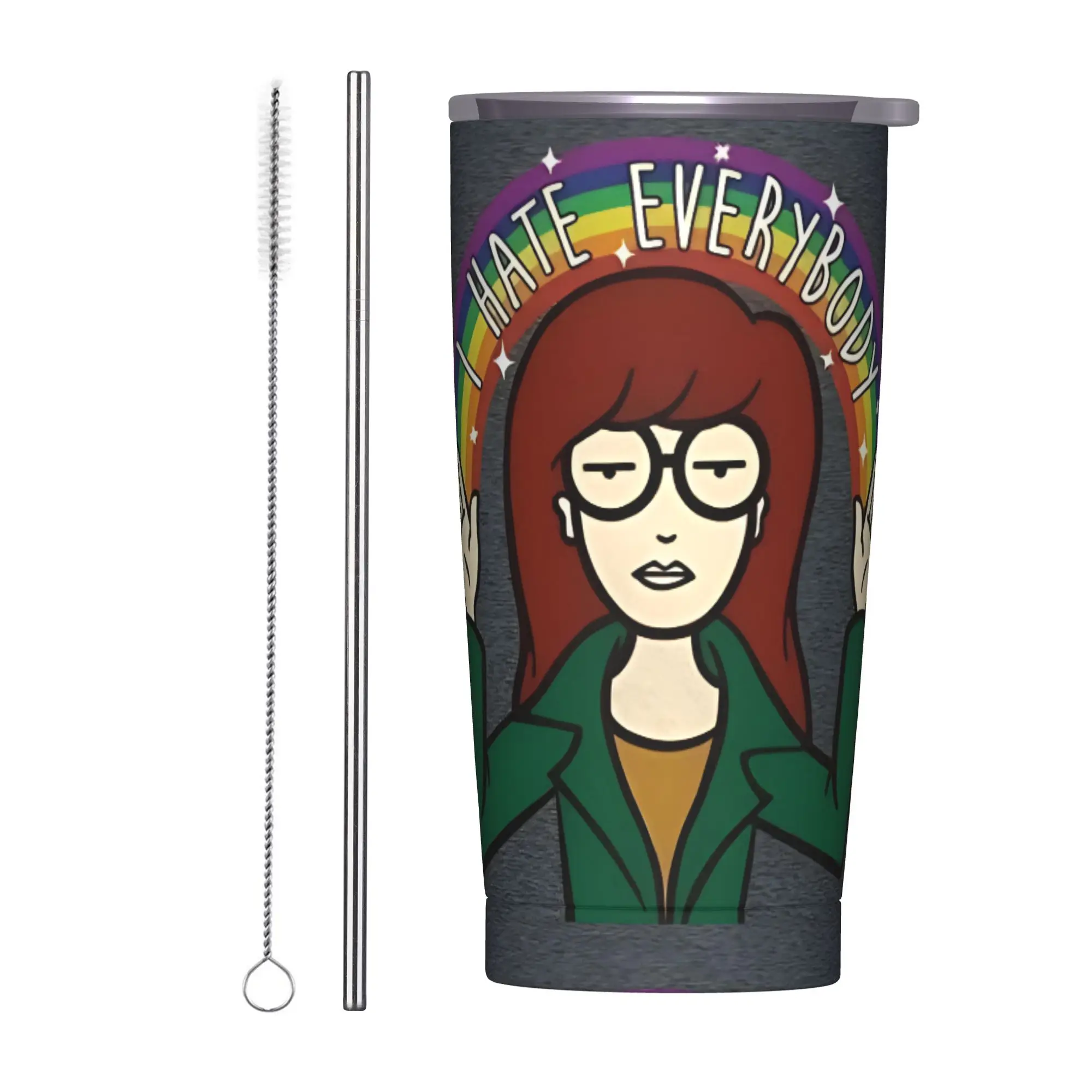 Darias Cartoon Tumbler Vacuum Insulated Animated Girl Thermal Cup Vacuum Flask Office Home Mugs Spill Proof, 20oz